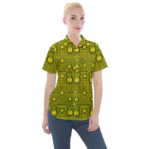 Flower Island With A Sunrise So Peaceful Women s Short Sleeve Pocket Shirt by pepitasart