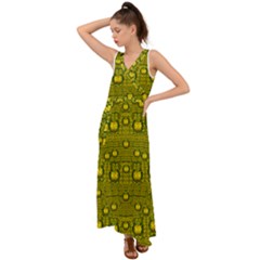 Flower Island With A Sunrise So Peaceful V-neck Chiffon Maxi Dress by pepitasart