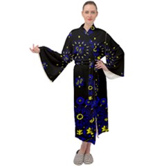 Blue Yellow Bandana Maxi Velour Kimono