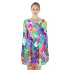 Colorful Spots                                   Long Sleeve Velvet V-neck Dress by LalyLauraFLM