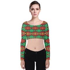 Tribal Pattern                                   Velvet Long Sleeve Crop Top by LalyLauraFLM