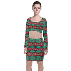 Tribal Pattern                                       Long Sleeve Crop Top & Bodycon Skirt Set by LalyLauraFLM