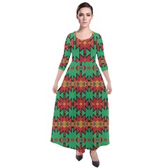 Tribal Pattern                                      Quarter Sleeve Maxi Velour Dress