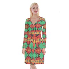 Tribal Pattern                                        Long Sleeve Velvet Front Wrap Dress by LalyLauraFLM