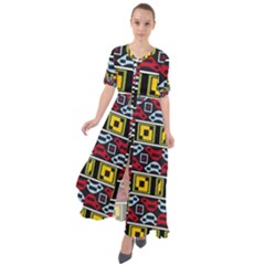 Rectangles And Other Shapes Pattern                                      Waist Tie Boho Maxi Dress