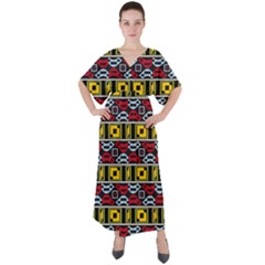 Rectangles And Other Shapes Pattern                                       V-neck Boho Style Maxi Dress