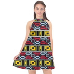 Rectangles And Other Shapes Pattern                                 Halter Neckline Chiffon Dress by LalyLauraFLM