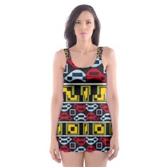 Rectangles And Other Shapes Pattern                                    Skater Dress Swimsuit by LalyLauraFLM