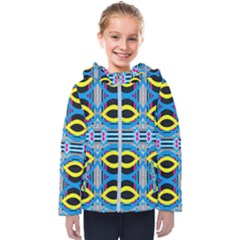 Yellow And Blue Ovals                                    Kids  Hooded Puffer Jacket by LalyLauraFLM