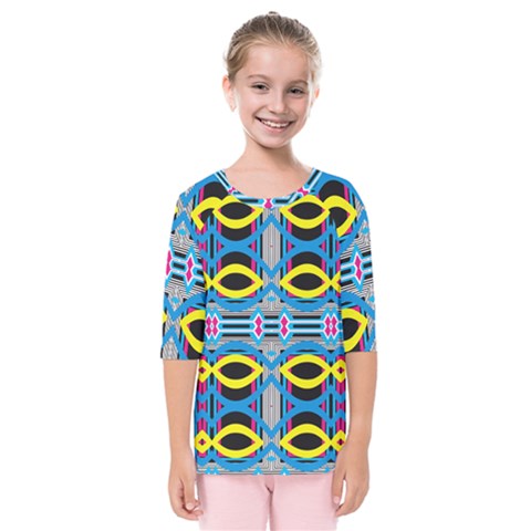 Yellow And Blue Ovals                                    Kids  Quarter Sleeve Raglan Tee by LalyLauraFLM