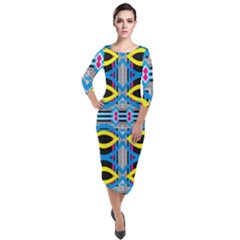 Yellow And Blue Ovals                                       Quarter Sleeve Midi Velour Bodycon Dress by LalyLauraFLM