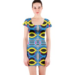 Yellow And Blue Ovals                                     Short Sleeve Bodycon Dress by LalyLauraFLM