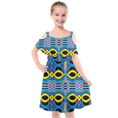 Yellow And Blue Ovals                                 Kids  Cut Out Shoulders Chiffon Dress