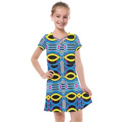 Yellow And Blue Ovals                                   Kids  Cross Web Dress by LalyLauraFLM