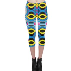 Yellow And Blue Ovals                                     Capri Leggings by LalyLauraFLM