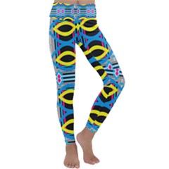 Yellow And Blue Ovals                                    Kids  Lightweight Velour Classic Yoga Leggings by LalyLauraFLM