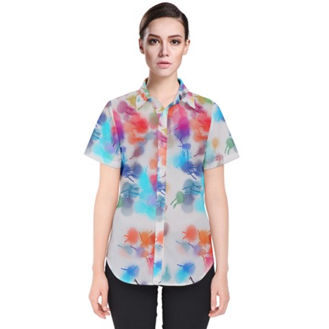 Paint Splashes Canvas                                      Women s Short Sleeve Shirt by LalyLauraFLM