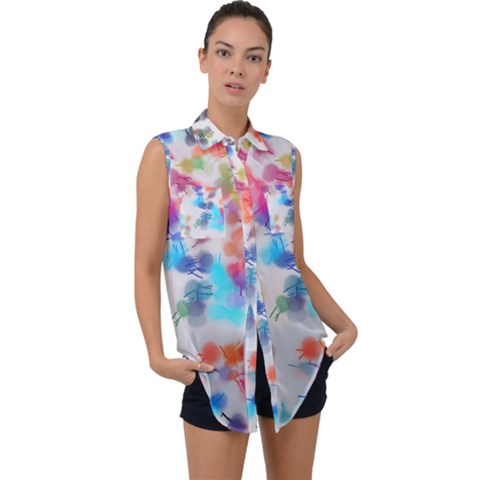 Paint Splashes Canvas                                     Sleeveless Chiffon Button Shirt by LalyLauraFLM