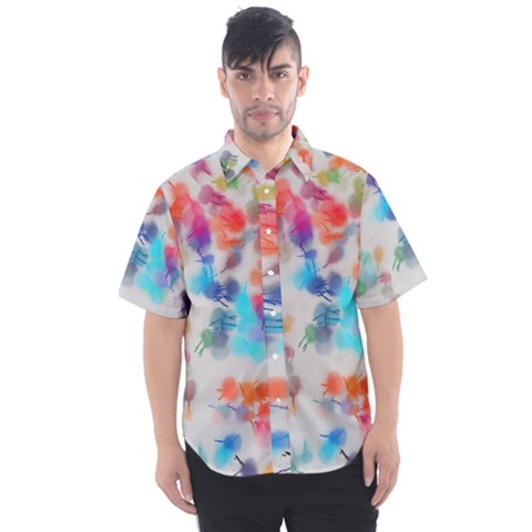 Paint Splashes Canvas                                    Men s Short Sleeve Shirt by LalyLauraFLM