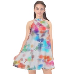 Paint Splashes Canvas                                   Halter Neckline Chiffon Dress