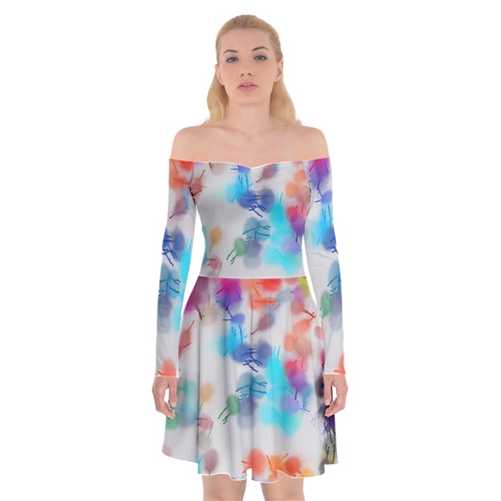 Paint splashes canvas                                     Off Shoulder Skater Dress