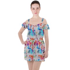 Paint Splashes Canvas                                     Ruffle Cut Out Chiffon Playsuit by LalyLauraFLM