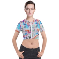 Paint Splashes Canvas                                      Short Sleeve Cropped Jacket by LalyLauraFLM