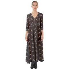 Nordic Birds Button Up Boho Maxi Dress by treegold