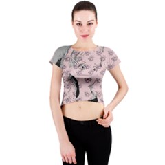 Wide Eyed Girl Pink Crew Neck Crop Top by snowwhitegirl