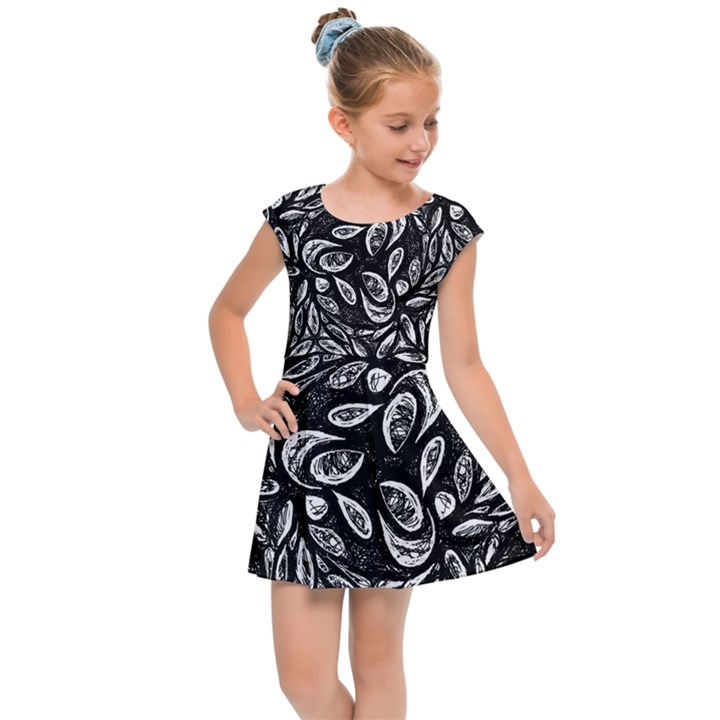 Fabric Pattern Flower Kids  Cap Sleeve Dress