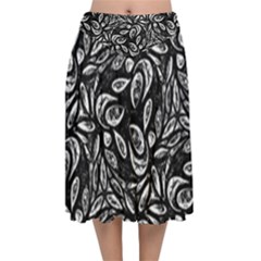 Fabric Pattern Flower Velvet Flared Midi Skirt by Bajindul