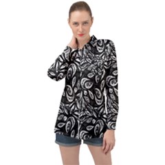 Fabric Pattern Flower Long Sleeve Satin Shirt