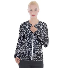 Fabric Pattern Flower Casual Zip Up Jacket by Bajindul