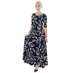 Fabric Pattern Flower Half Sleeves Maxi Dress