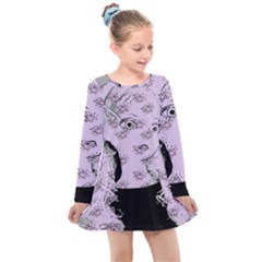 Wide Eyed Girl Lilac Kids  Long Sleeve Dress by snowwhitegirl