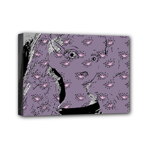 Wide Eyed Girl Grey Lilac Mini Canvas 7  X 5  (stretched) by snowwhitegirl