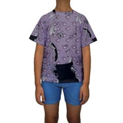 Wide Eyed Girl Grey Lilac Kids  Short Sleeve Swimwear by snowwhitegirl