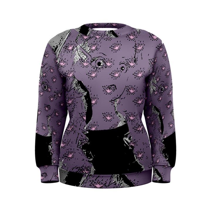 Wide Eyed Girl Grey Lilac Women s Sweatshirt