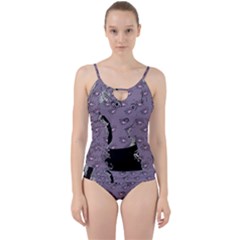 Wide Eyed Girl Grey Lilac Cut Out Top Tankini Set by snowwhitegirl