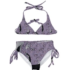 Wide Eyed Girl Grey Lilac Kids  Classic Bikini Set by snowwhitegirl