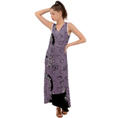 Wide Eyed Girl Grey Lilac V-neck Chiffon Maxi Dress by snowwhitegirl