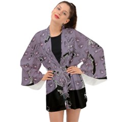 Wide Eyed Girl Grey Lilac Long Sleeve Kimono