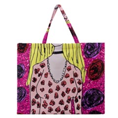 Nineties Girl Glitter Zipper Large Tote Bag by snowwhitegirl