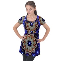 Background Mandala Star Puff Sleeve Tunic Top