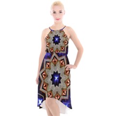 Background Mandala Star High-low Halter Chiffon Dress 