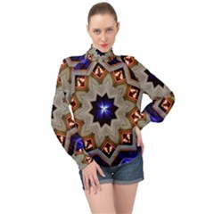 Background Mandala Star High Neck Long Sleeve Chiffon Top by Mariart