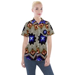 Background Mandala Star Women s Short Sleeve Pocket Shirt