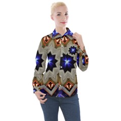 Background Mandala Star Women s Long Sleeve Pocket Shirt