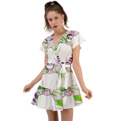 Nurse Flutter Sleeve Wrap Dress