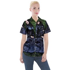 Gotthic Girl With Umbrella Women s Short Sleeve Pocket Shirt